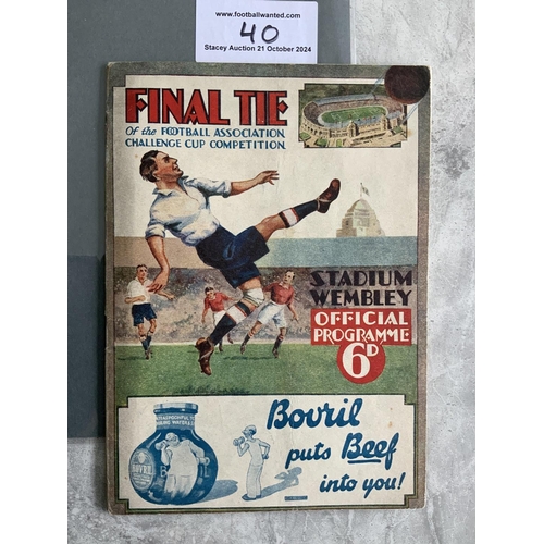 40 - 1932 FA Cup Final Football Programme: Arsenal v Newcastle United in excellent condition with no team... 