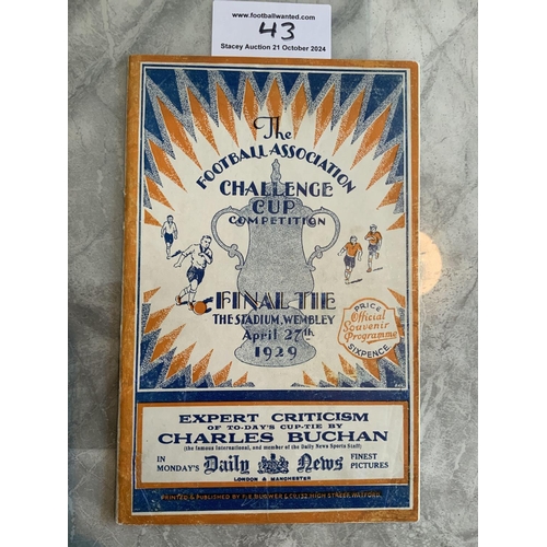 43 - 1929 FA Cup Final Football Programme: Bolton v Portsmouth in very good condition with no team change... 