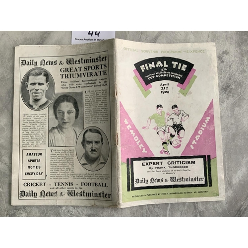 44 - 1928 FA Cup Final Football Programme: Blackburn v Huddersfield now in very good condition after prof... 