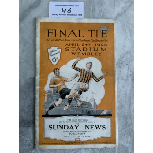 46 - 1926 FA Cup Final Football Programme: Bolton v Manchester City in very good condition with no team c... 