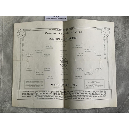 46 - 1926 FA Cup Final Football Programme: Bolton v Manchester City in very good condition with no team c... 