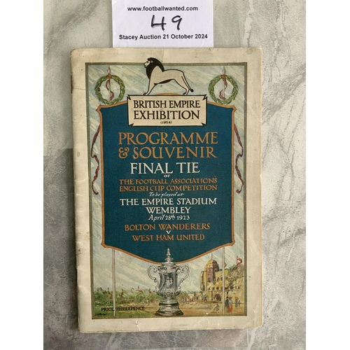 49 - 1923 FA Cup Final Football Programme: Bolton v West Ham in excellent condition with no team changes.... 