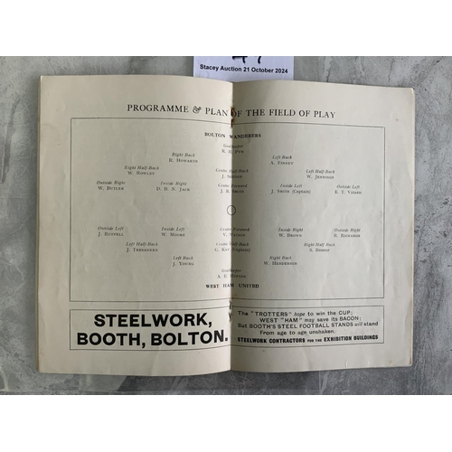 49 - 1923 FA Cup Final Football Programme: Bolton v West Ham in excellent condition with no team changes.... 