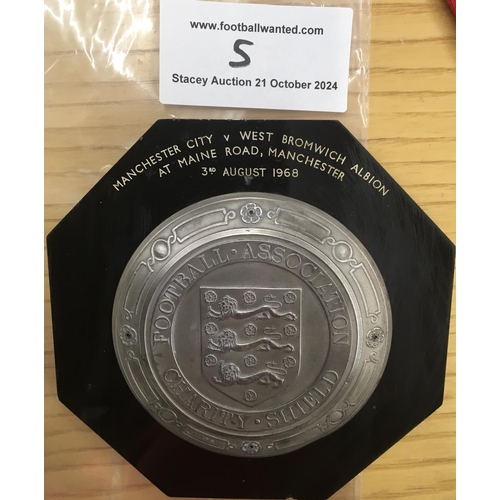 5 - West Brom 1968 Charity Shield Players Plaque: Issued to John Kaye for playing in defeat to League Ch... 