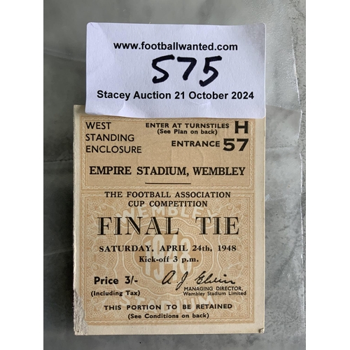 575 - 1948 FA Cup Final Football Ticket: Manchester United v Blackpool in very good condition.