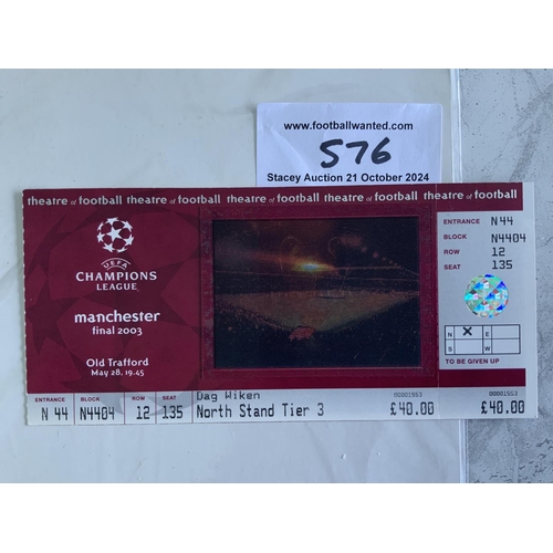 576 - 2003 Unused Champions League Final Football Ticket: Juventus v AC Milan played at Manchester United.... 