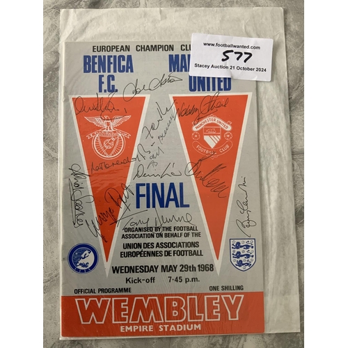 577 - 1968 Manchester United Signed ECF Programme: Signed by the European Cup winning team plus Denis Law.... 