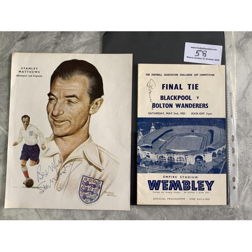 58 - 1953 Blackpool FA Cup Final Football Memorabilia: Final programme in very good condition v Bolton si... 