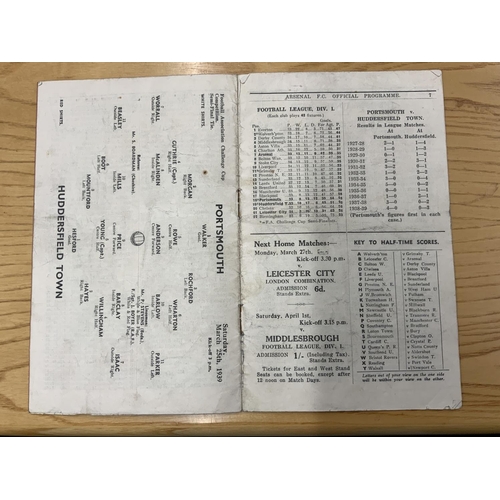 62 - 1939 FA Cup Semi Final Football Programme: Portsmouth v Huddersfield Town played at Arsenal. Excelle... 