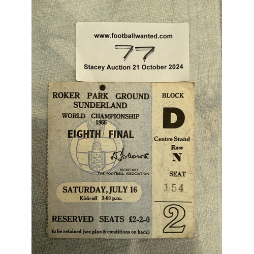 77 - 1966 World Cup Football Ticket Italy v Russia: Played at Sunderland on 16 7 1966 in good condition w... 