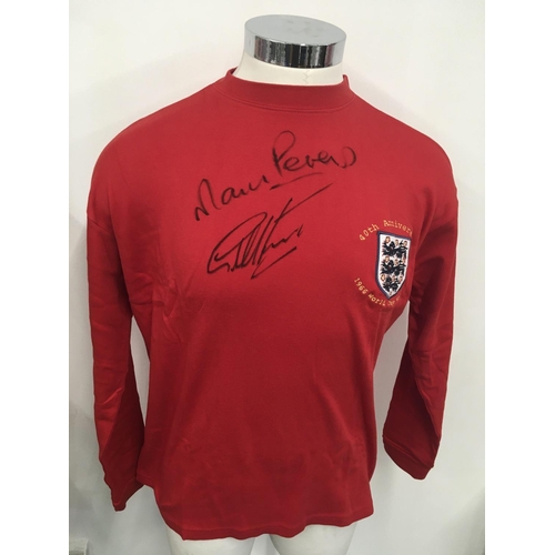 83 - England 1966 World Cup Signed Football Shirt: Red 40th Anniversary shirt produced in 2006 signed by ... 