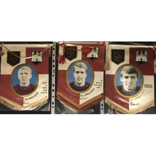 95 - West Ham Coffer 1966 World Cup Football Pennants: Hurst Moore and Peters in West Ham kit. All state ... 