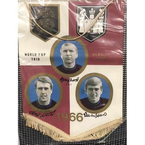 96 - West Ham Coffer 1966 World Cup Signed Football Pennant: Hurst Moore and Peters signed to rear by all... 