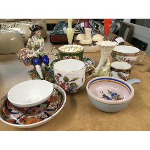 1005 - A collection of 19th Century and later porcelains including Derby, Beleek, Augustus Rex and a Dresde... 