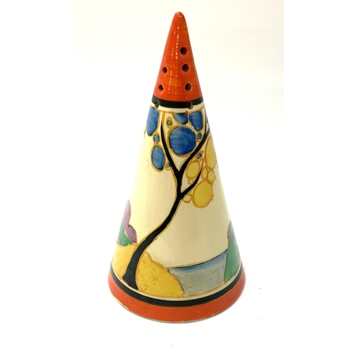 1025 - A Clarice Cliff Fantastique range conical sugar sifter, Sercrets pattern. (D) No viable damage or re... 