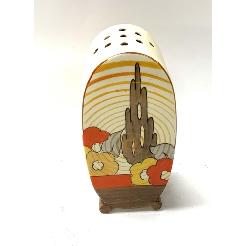 1028 - A Clarice Cliff Bonjour design sugar sifter with Capri pattern. 12.5cm, no damage or restoration. (D... 