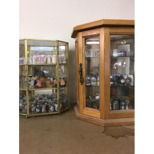 1045 - A Collection of six small display cabinets containing thimbles and crystals ornaments.