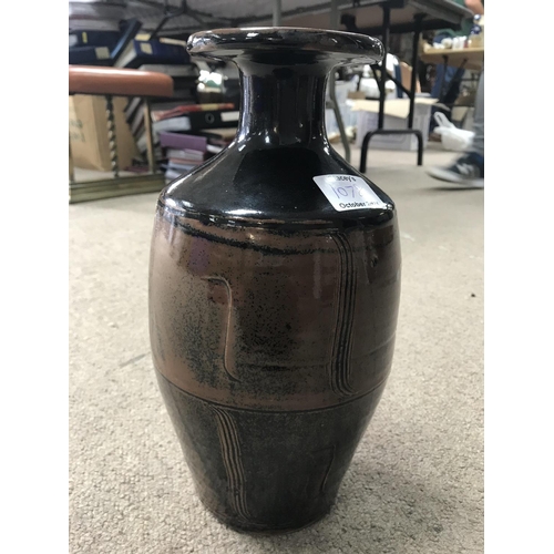 1078 - A David Leach brown glazed vase with incised decoration-30cm