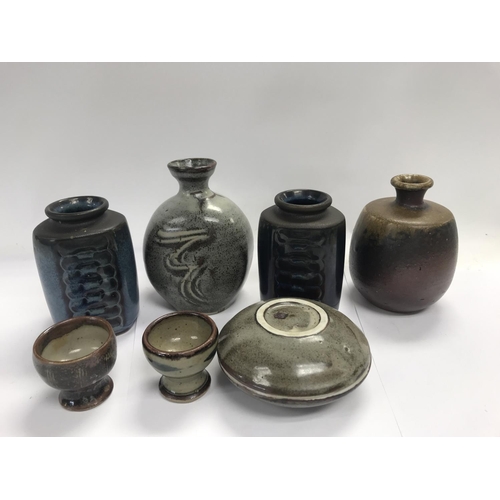 1081 - A collection of Art pottery including David Leach small jar and cover 11 cm a pair of danish vases ,... 