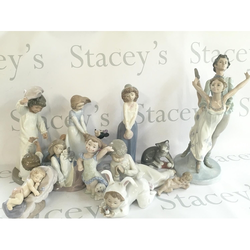 1108 - A Collection of Lladro and Nao porcelain figures, some damage. 5 to 32cm tall. This lot cannot be po... 