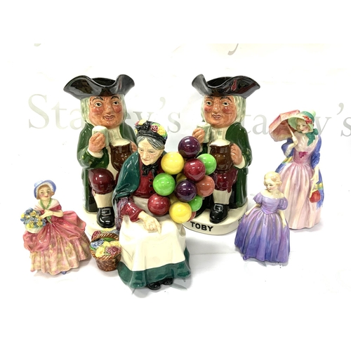 1113 - 2 Royal Doulton Toby Ale jugs together with Royal Doulton The Old Balloon Seller HN1315, Cissie HN18... 