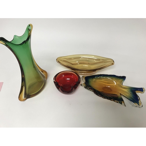 1114 - A collection of coloured glassware including Murano examples.