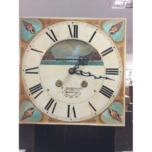 1223 - A oak long case clock the painted dial with Roman numerals maker P Beardsmore Sandridge. NO RESERVE