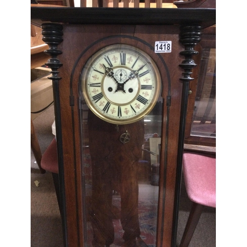 1225 - A mahogany wall clock with double weight the dial with Roman numerals. NO RESERVE