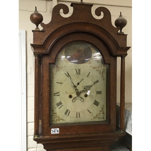 1238 - An Early Victorian long case clock eight day going with a painted dial the top arch with Britannia d... 