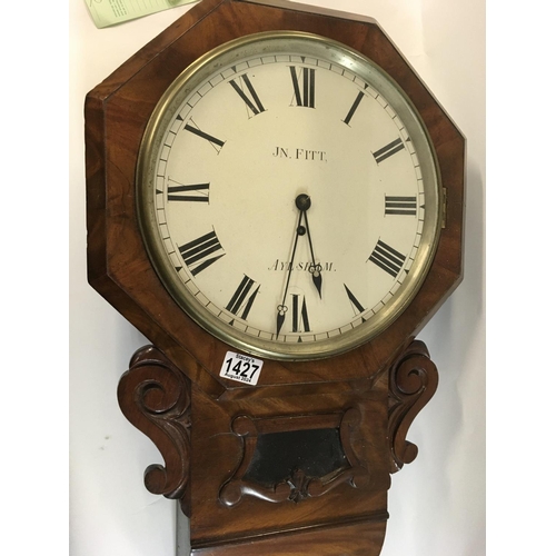 1239 - A 19th century mahogany wall clock with a dial inscribed with JN.FITT ALYSHAM.