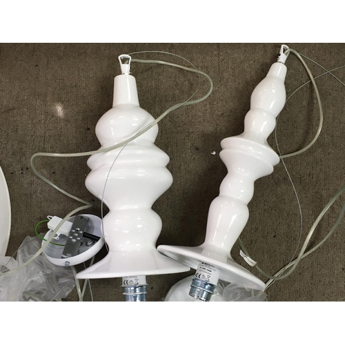 1257 - Four ceramic Karman hanging lamps and a large shade. NO RESERVE