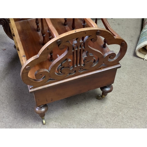 1258 - A Victorian walnut Canterbury with lyre form fretwork sides. NO RESERVE