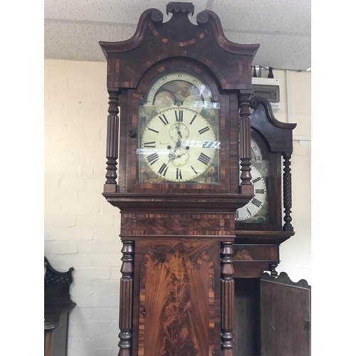 1270 - A 19 century mahogany moon roller long cased clock. Approximately 245cm tall.