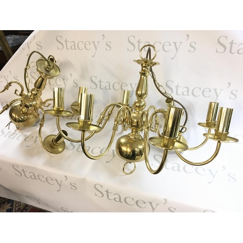 1288 - A vintage brass 8 arm searchlight chandelier ceiling pendant and a 5 arm version. Postage D