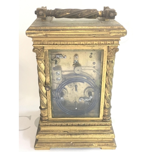 1298 - A late 19th century brass carriage clock with repeat strike movement. No key. In need of restoration... 