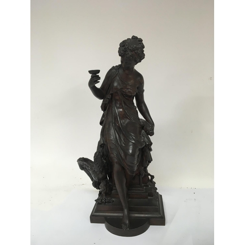 728 - A late 19th century bronzed metal Classical ornament of a female on a monument with an eagle height ... 