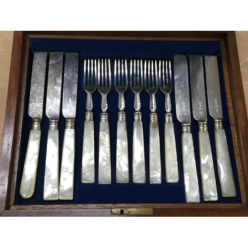 776 - A wooden cased set of mother of pearl cutlery