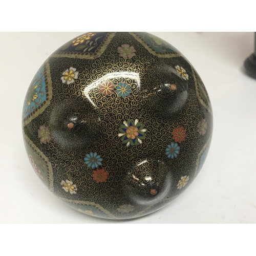 806 - A Quality Japanese cloisonn� jar and cover decorated with sprays of flowers. With raised... 