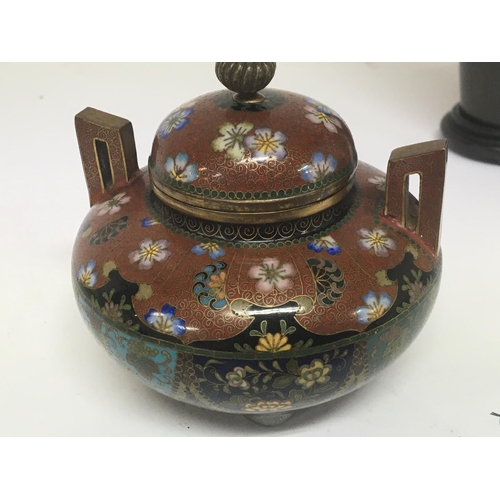 806 - A Quality Japanese cloisonn� jar and cover decorated with sprays of flowers. With raised... 