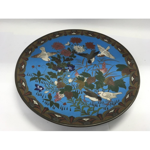 812 - A Cloissone dish decorated with birds, approx diameter 30cm. Shipping category D. NO RESERVE