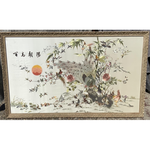 819 - An intricate and wonderfully decorative large mid century Chinese silk embroidery of 100 Birds. ... 