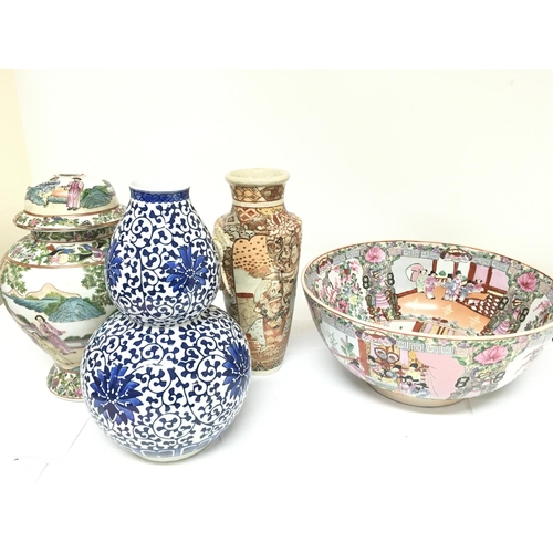 826 - A Collection of modern Chinese and Japanese ceramics including a Famille Rose bowl, Japanese Satsuma... 