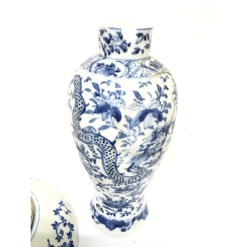 831 - A Collection of Chinese ceramics including blue and white plates and vases with dragon decoration. D... 