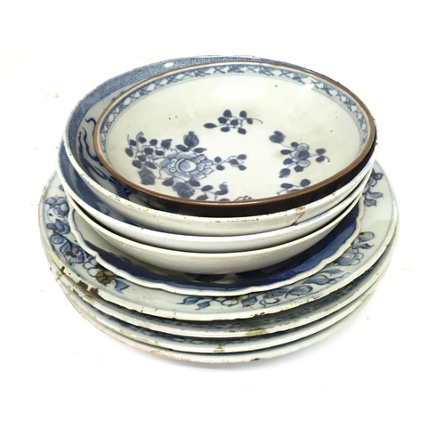 836 - A Collection of late 19th century Chinese porcelain blue and white plates with floral and dragon des... 