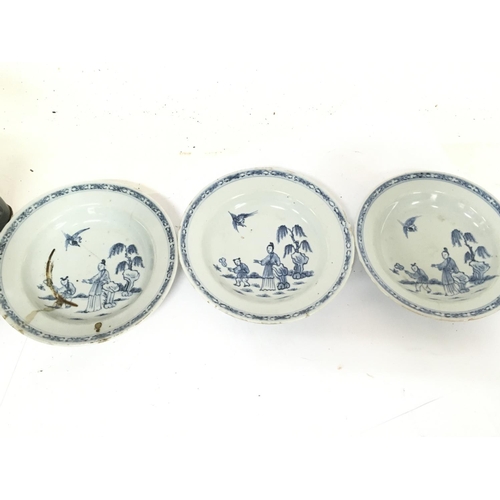 836 - A Collection of late 19th century Chinese porcelain blue and white plates with floral and dragon des... 