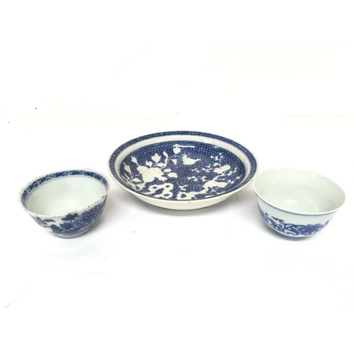 842 - Chinese Blue and white porcelain floral design bowls and a plate, damage seen. This lot cannot be po... 