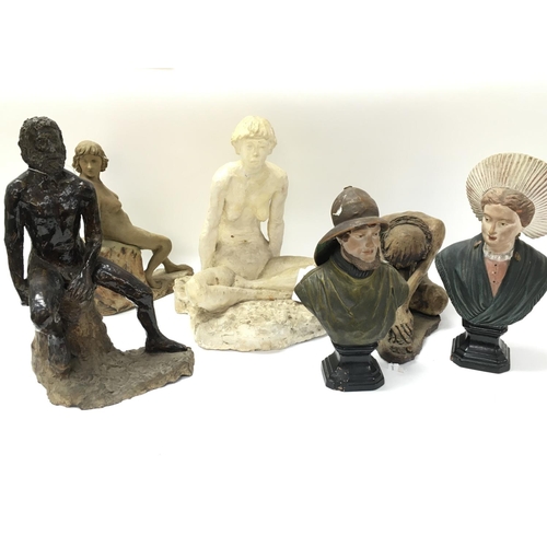 906 - A collection of studio pottery figures including nude ladies and busts. This lot cannot be posted. N... 