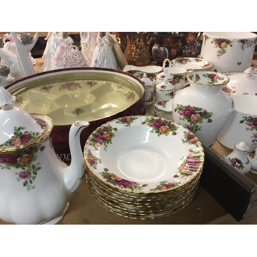 938 - A Royal Albert old English Country Rose part tea set dinner set cake stand jug and bowl containers a... 