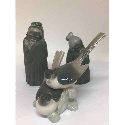 950 - WITHDRAWN - A group of Lladro figures two sleeping Chinese elders, finishing Matt Gray, and a bird o... 