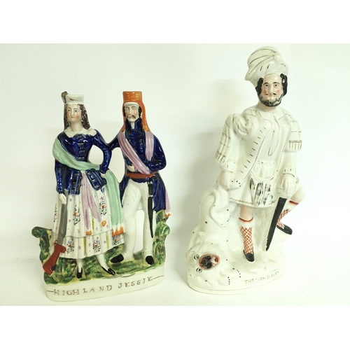 959 - Staffordshire porcelain figures including Highland Jessie and The Lion Slayer. 35 & 43cm tall. This ... 